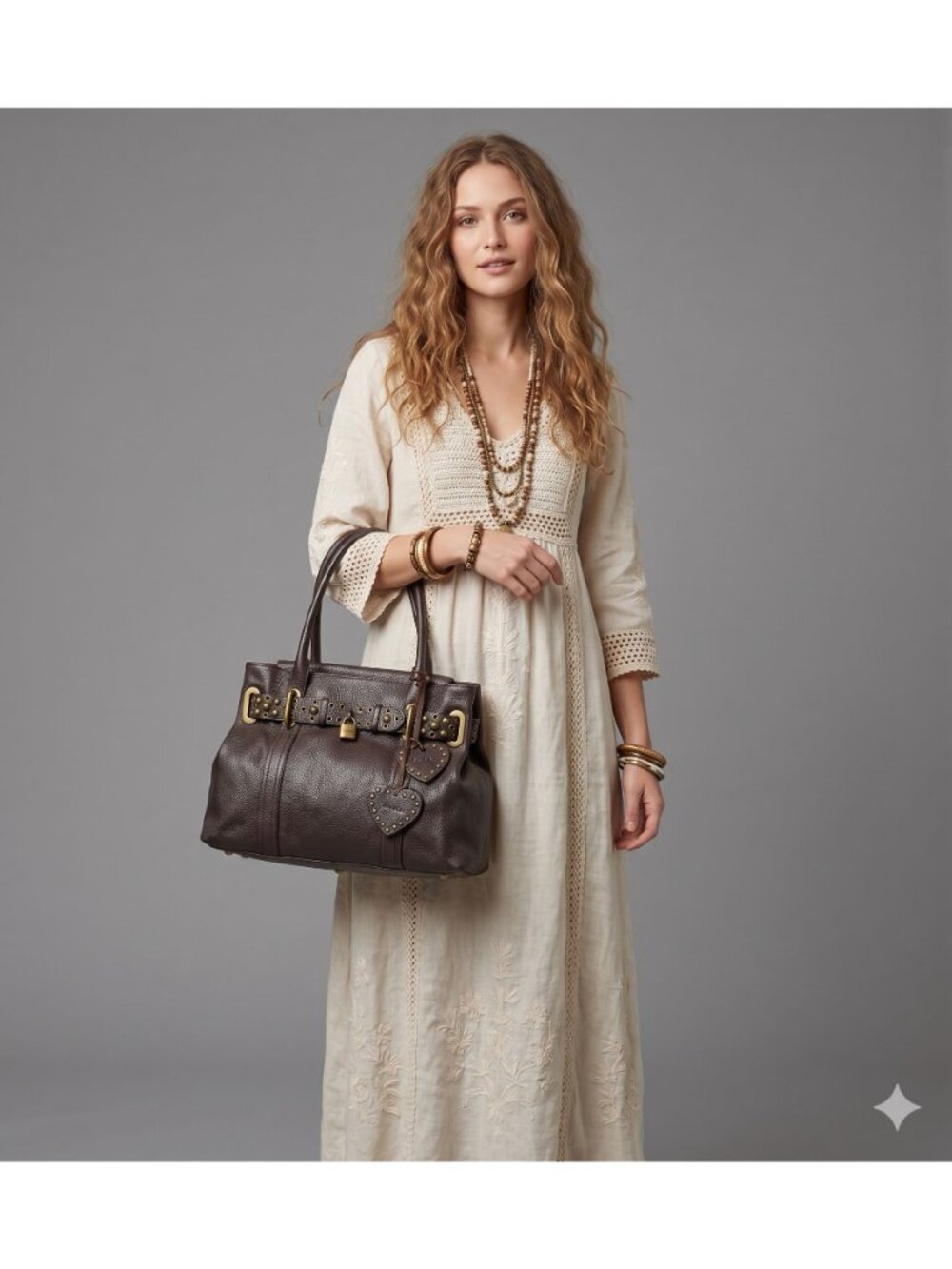Luella Brown Pebbled Leather Satchel Tote Bag - Picture 8 of 14